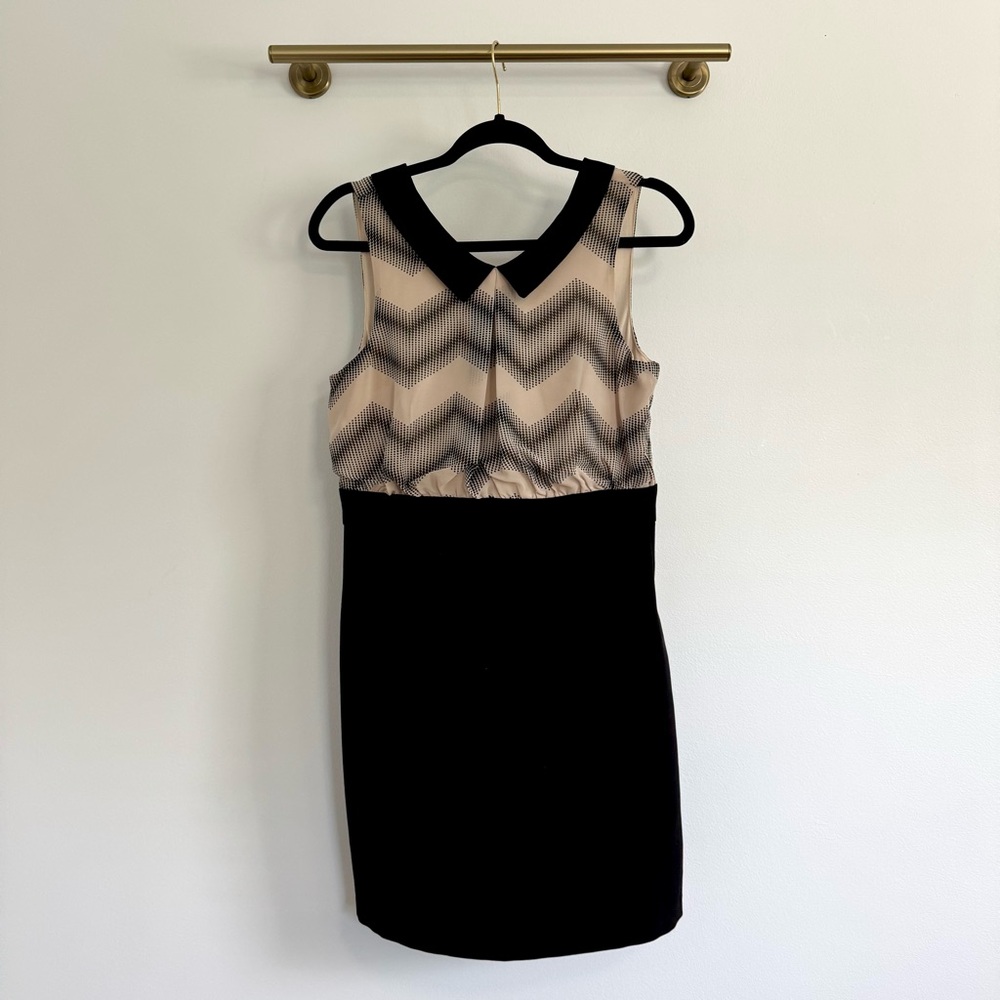 Business Professional Pencil Dress - Beige and Black